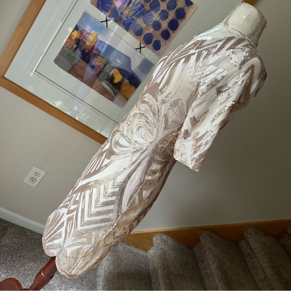 Gianni Bini Gold Sequin Beaded Cocktail Dress - Picture 3 of 8
